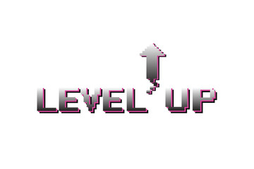 LEVEL UP icon pixel art .8 bit game. retro game. for game assets in vector illustrations on white background.