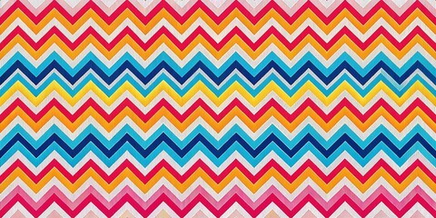 Vibrant multicolored zigzag pattern on a white background, featuring bold diagonal stripes in shades of pink, blue,