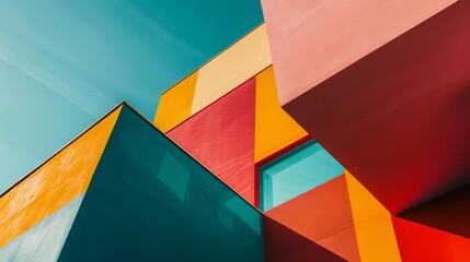 Abstract architectural design with colorful geometric shapes and vibrant hues.
