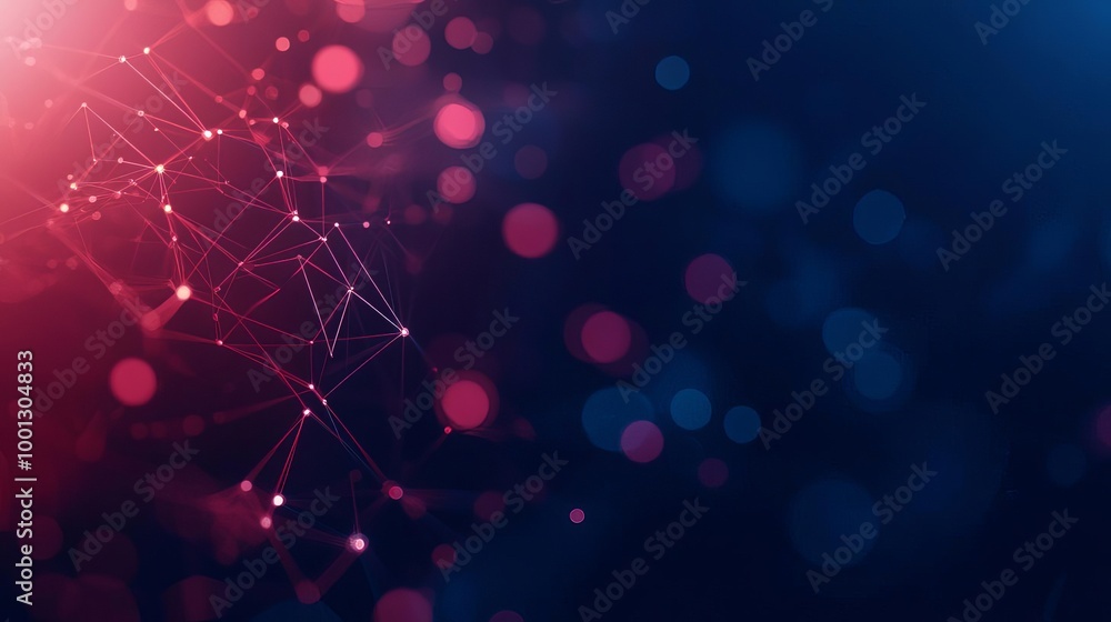 Poster abstract technology background with glowing dots and lines.