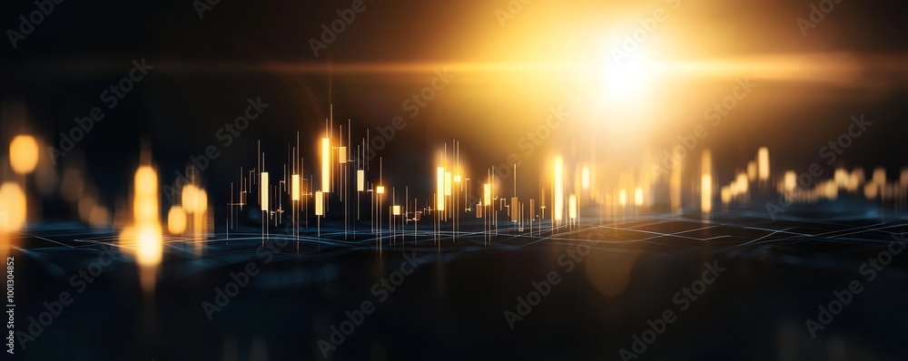 Poster abstract digital sound wave with glowing elements and light.