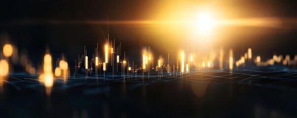Fototapeta premium Abstract digital sound wave with glowing elements and light.