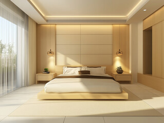 Clean bedroom and decoration. generative AI