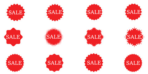 Sale tag red sign. circle tag. Red seal stickers for a special offer sale. Set of red Price tags, Label tags. Realistic price ribbon tag, red market flags, Tag design.