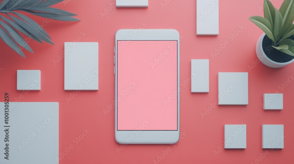 Poster interactive digital design mockup with smartphone display