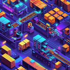 Fototapeta premium Automated Warehouse Robotics Isometric Illustration