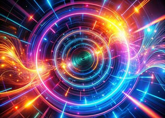 Vibrant neon lights swirl and pulse in a mesmerizing digital pattern, evoking a sense of modernity and futuristic