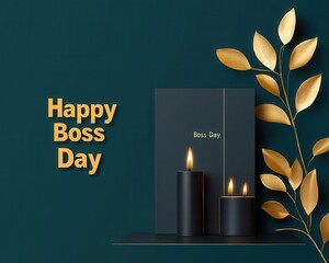 Elegant "Happy Boss Day" card design with gold accents and a professional touch, featuring a message of gratitude and appreciation for great leadership