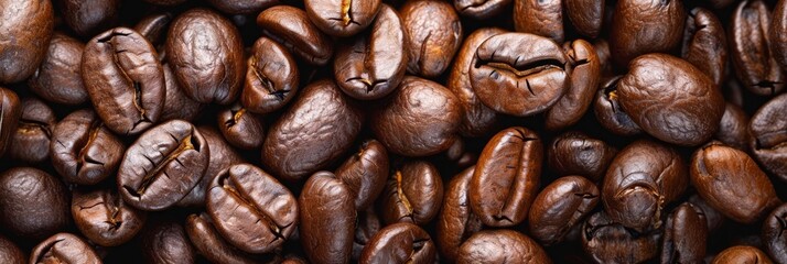 Obraz premium Close-up of roasted coffee beans, rich brown color, texture.
