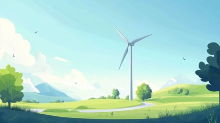 Obraz premium A flat vector illustration of a wind turbine, focusing on renewable energy and environmental awareness.