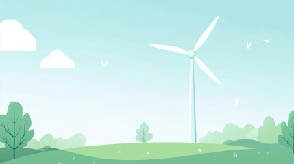 Fototapeta premium A flat vector illustration of a wind turbine, focusing on renewable energy and environmental awareness.