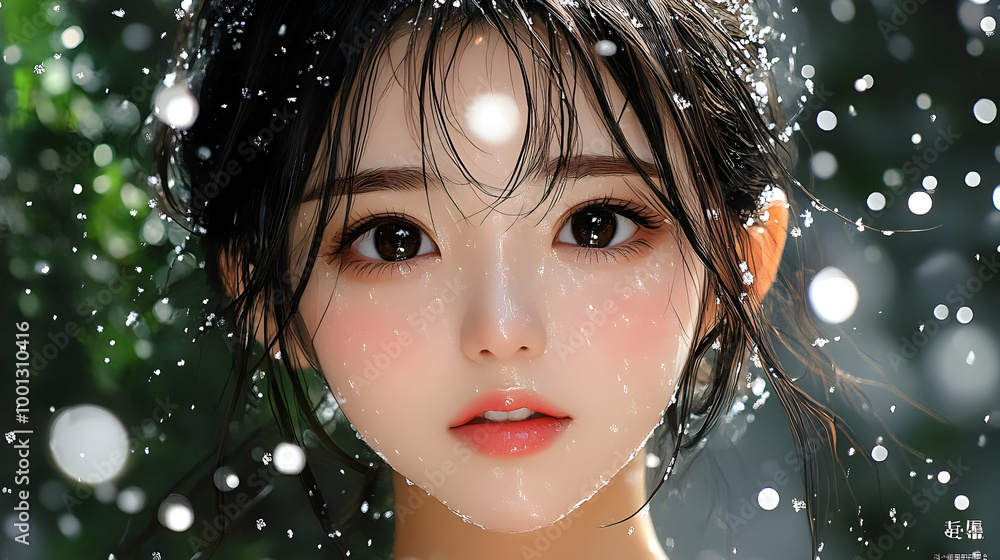 Canvas Prints Anime Girl with Rain Drops on Her Face