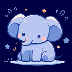A dark blue baby elephant illustration. Nursery animal drawing.