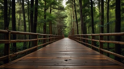 Wooden Bridge in a Lush Forest
