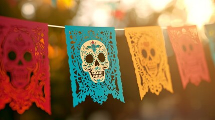 day of the dead - dia de los muertos paper cut flags