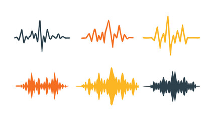 Hand drawn Sound waves set isolated flat vector illustration on white background