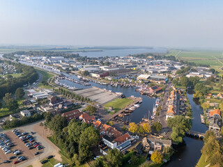 Aerial drone photo of the marina in Elburg, the Netherlands.