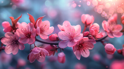 Delicate sakura leaves close-up