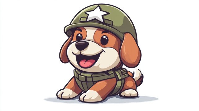 dog soldier wearing helmet, smiling, cartoon style clip art preview