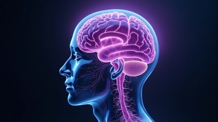 Generative AI, a human head with a glowing brain in the middle of it's head and a glowing light coming from the brain, facial muscles, a stock photo, neoplasticism
