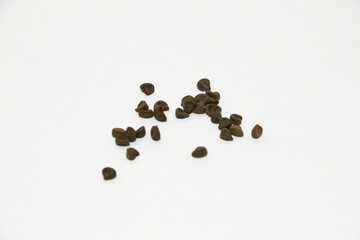 Roselle fruit(Hibiscus sabdariffa) and seeds for seedlings isolated on white Dried roselle