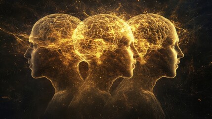 Abstract representation of human brains glowing with energy and thought.