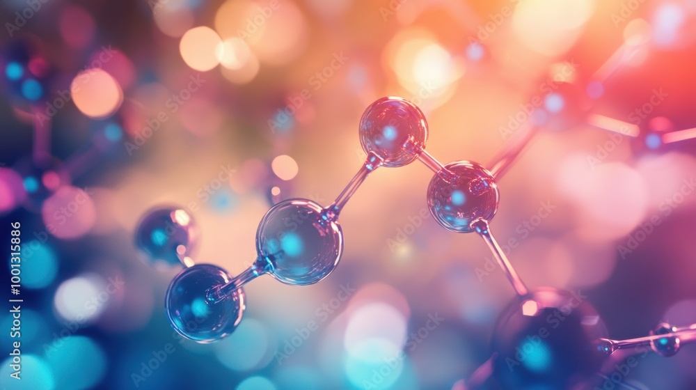 Poster exploring molecular structures in an abstract composition with vibrant colors and intricate details.