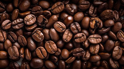 Naklejka premium Closeup shot of roasted coffee beans showcasing their rich texture and color.
