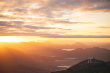 wind turbines at sunset in Spanish autumn