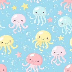 Jellyfish seamless pattern, cute, fun colors