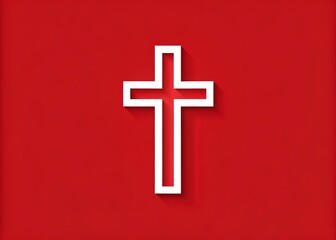 Obraz premium Vibrant red background prominently features a crisp white cross logo, symbolizing hope, unity, and strength, against a