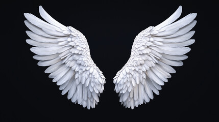 Obraz premium Realistic white angel wings isolated on solid black background 