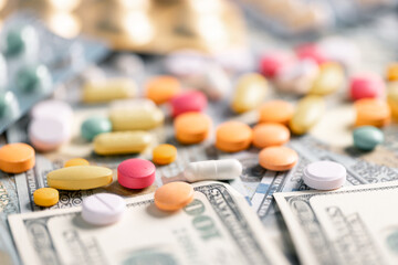 Medical business, a doctor carefully manages the money for each dose of medication, ensuring that even narcotic prescriptions are given against a backdrop of responsible health care. medicine, money.