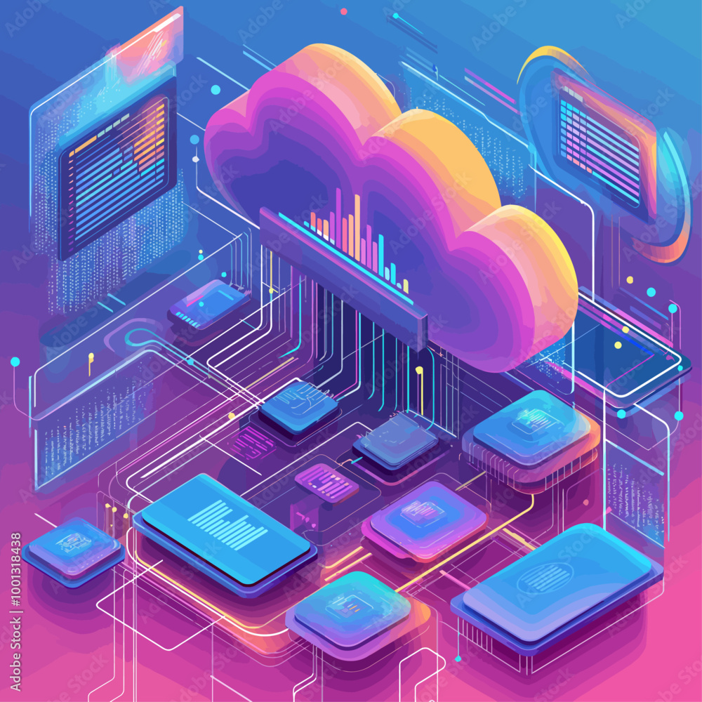 Poster isometric cloud security data encryption vector illustration