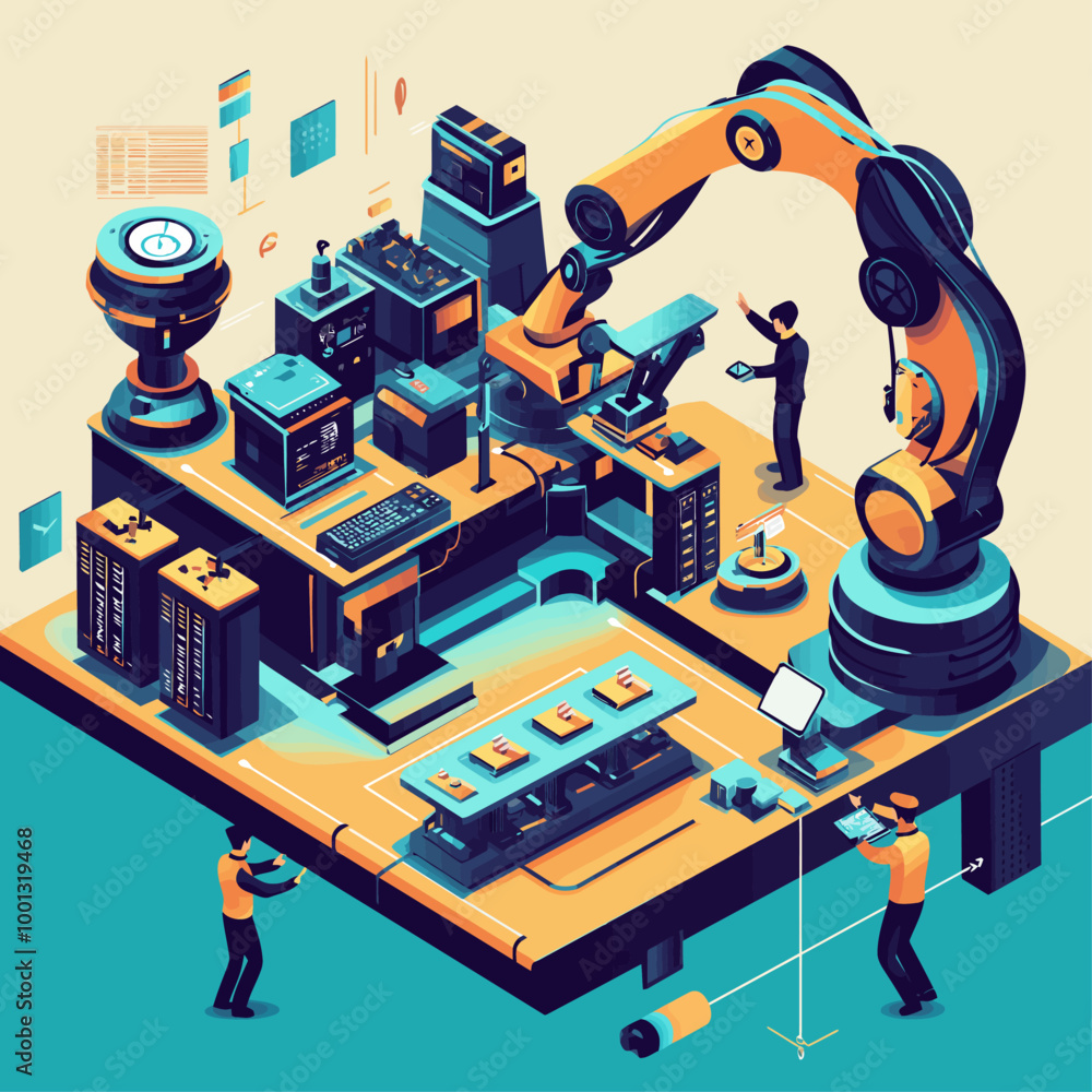 Poster collaborative robots in modern factory
