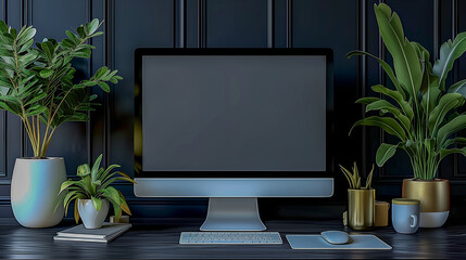 Modern desktop workspace with plants and sleek decor