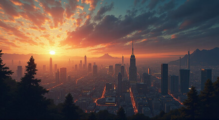 Fototapeta premium sunset in the city