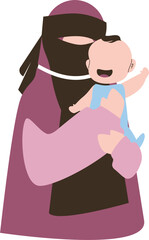 Muslim mother and baby illustration 