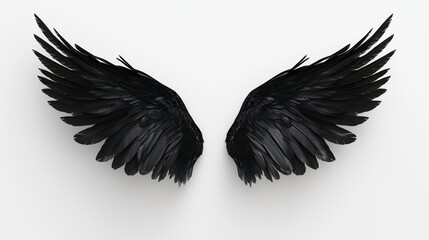 Realistic black angel wings isolated on solid white background. isolated on a solid white background. Illustrations
