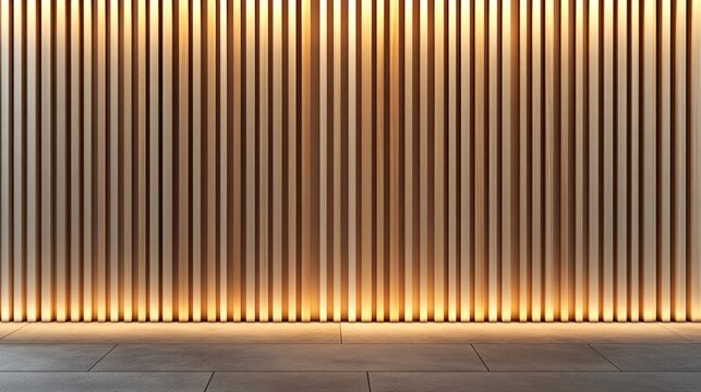 Wooden slat wall with warm ambient lighting