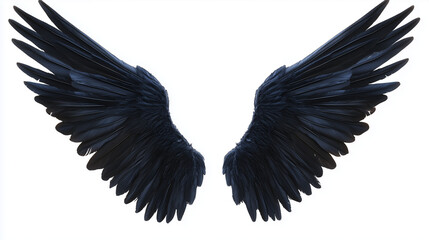 Realistic black angel wings isolated on solid white background. isolated on a solid white background. Illustrations
