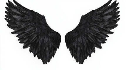Realistic black angel wings isolated on solid white background. isolated on a solid white background. Illustrations
