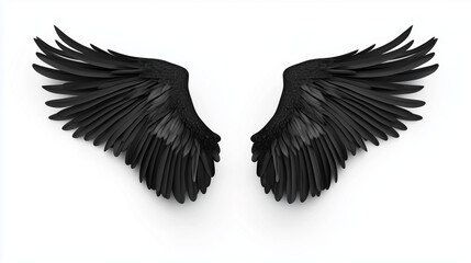 Realistic black angel wings isolated on solid white background. isolated on a solid white background. Illustrations 