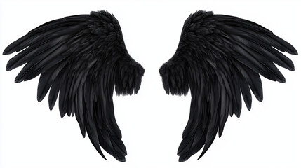 Obraz premium Realistic black angel wings isolated on solid white background. isolated on a solid white background. Illustrations 
