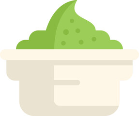 Green wasabi paste is sitting in a small bowl, ready to add spice to a sushi meal