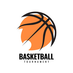 Basketball ball on a white background. Sign for Team or tournament. Colorful symbol or emblem. Design in a graphic art style. Vector illustration