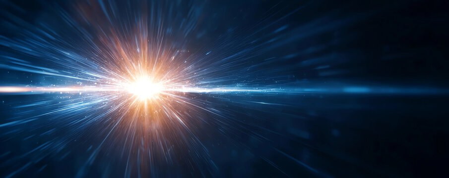 Stunning representation of a bright light burst in a cosmic setting, with dynamic rays of light and deep space background.
