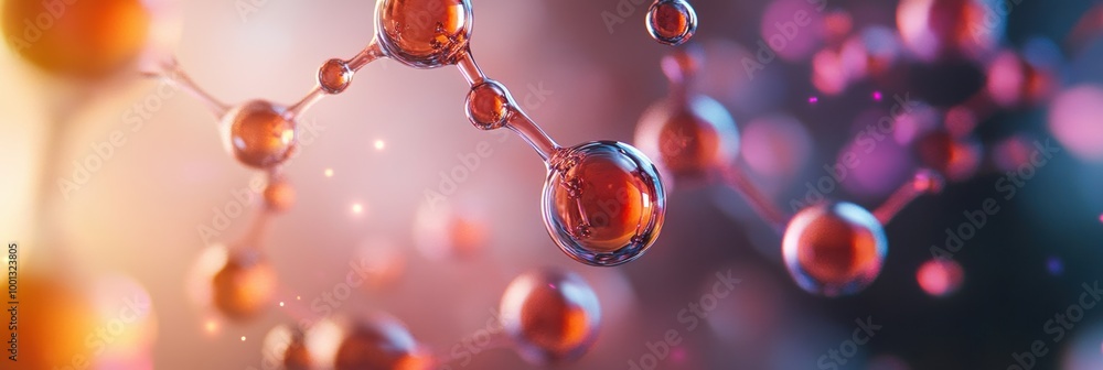 Poster abstract depiction of molecular structures highlighting intricate chemical bonds and vibrant colors 