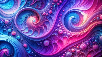 Vibrant swirled shapes in shades of pink, purple, and blue blend together in a mesmerizing abstract background with