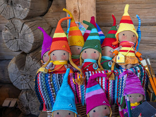 Rag colored dolls. Traditions and culture in folk art. Dolls made of natural fabrics. Knitted...